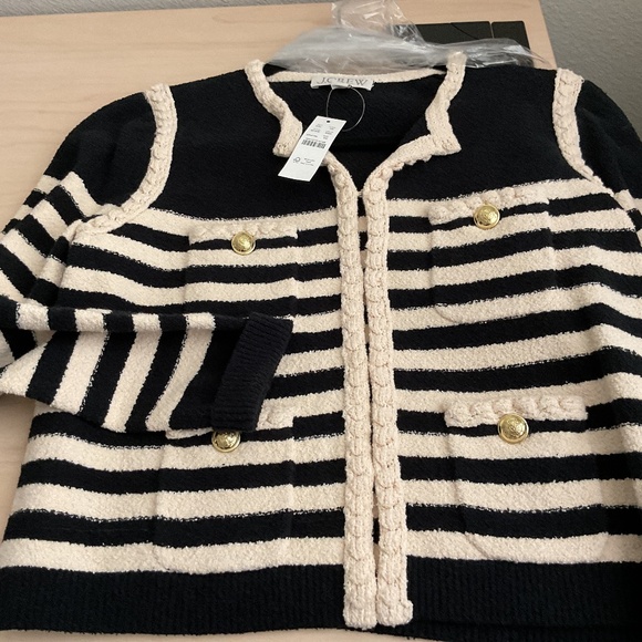 J.Crew Odette Sweater Lady Jacket in Black Muslin Striped Boucher Cardigan - Picture 5 of 10